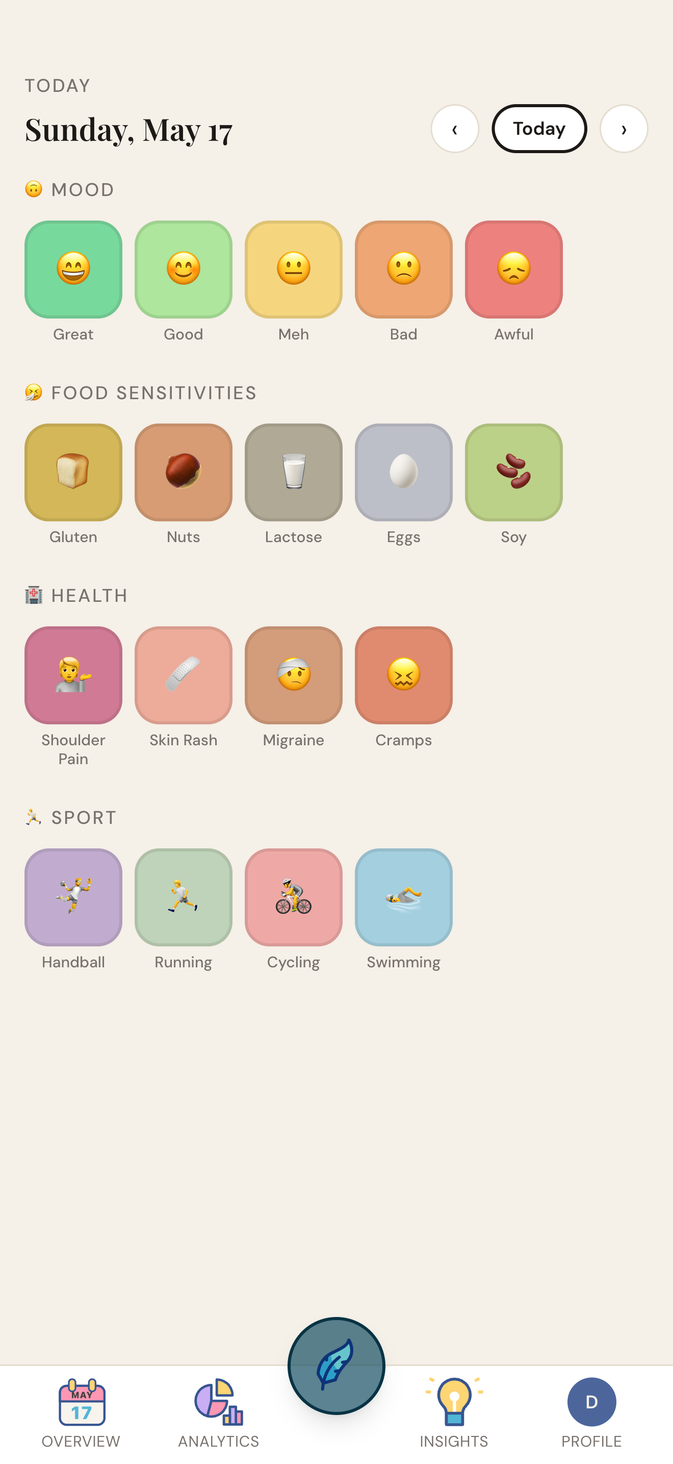 Log Simply — Log screen with category tiles